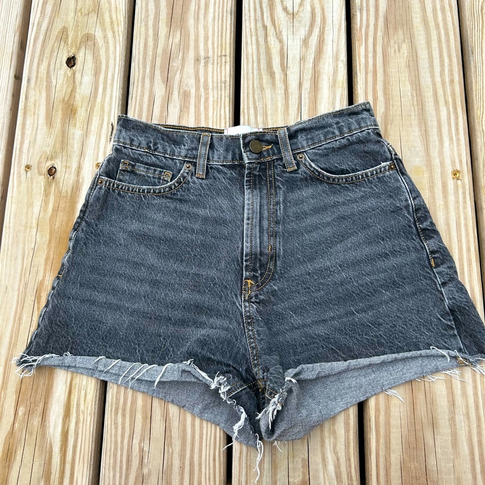 BDG Urban Outfitters High Waist‎ Raw Hem A Line Distressed Shorts Black 27